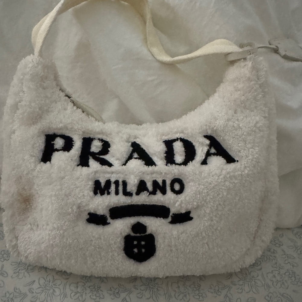 Prada White Shearling Shoulder Bag